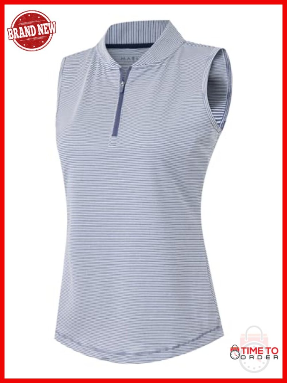 Women's Golf Sleeveless Quarter Zip Tank Top Quick Dry Lightweight Striped Vest - Picture 1 of 6
